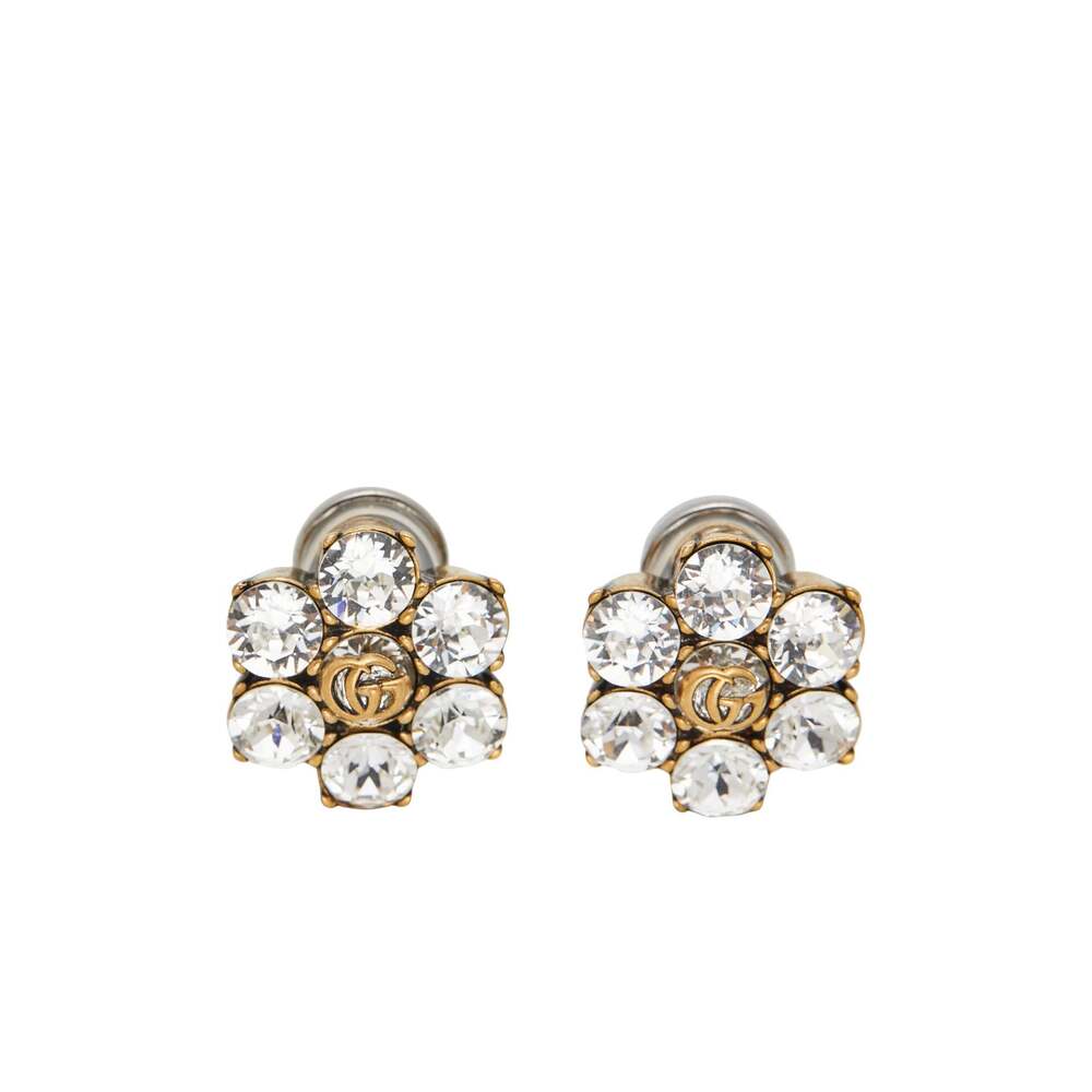 Gucci - Gucci Crystal GG Logo Clip Earrings in Gold-Tone Metal